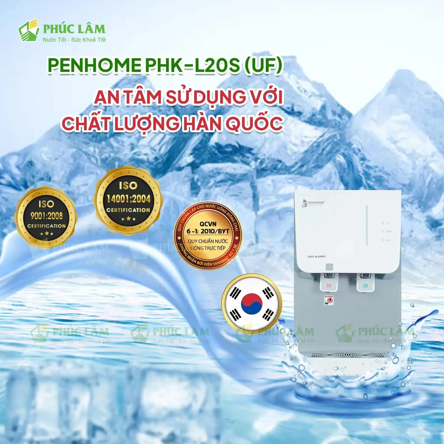 Chứng nhận ISO và uy tín thương hiệu máy lọc nước UF nóng lạnh PenHome PHK-L20S