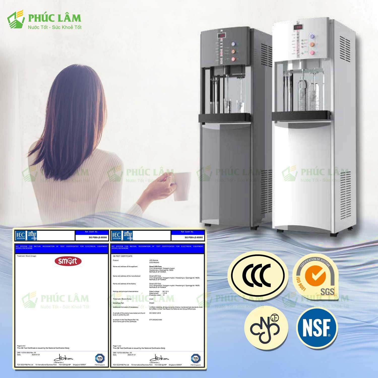 Các chứng nhận chất lượng quốc tế của máy lọc nước Haohsing HM-900 cho văn phòng
