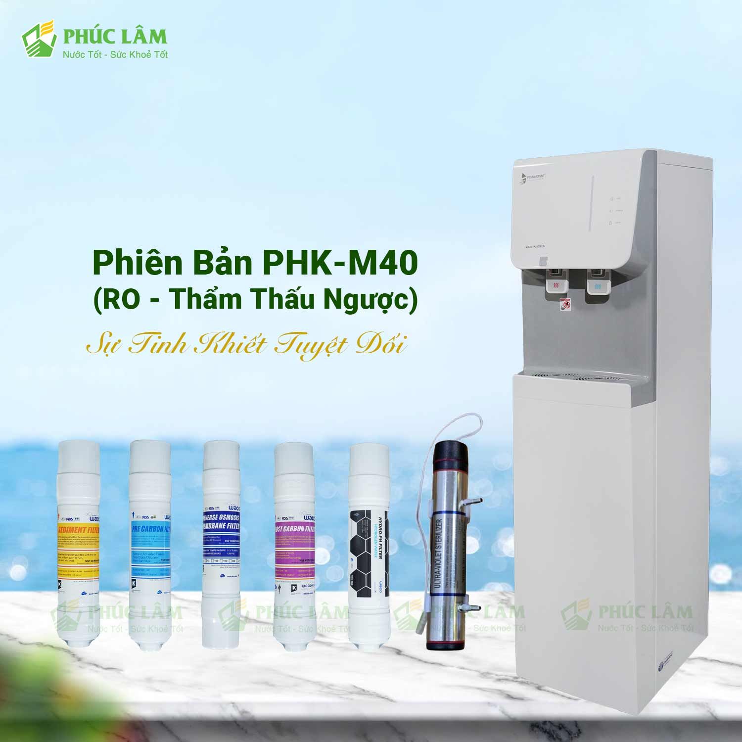 Hệ thống 5 lõi lọc RO và đèn UV của máy lọc nước nóng lạnh Hàn Quốc PenHome PHK-M40