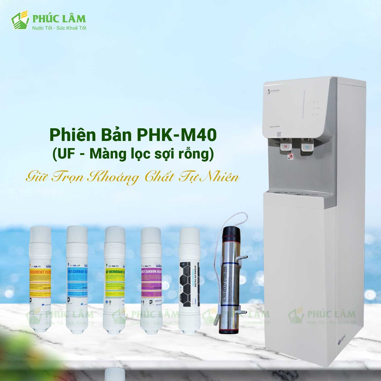 Hệ thống 5 lõi lọc UF giữ khoáng và đèn UV của máy lọc nước nóng lạnh Hàn Quốc PenHome PHK-M40