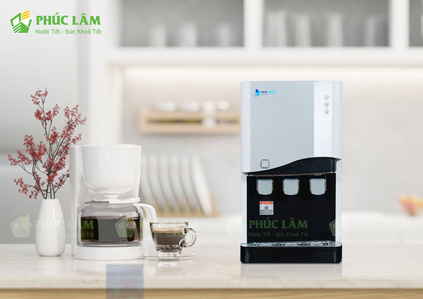 Lắp đặt thực tế máy lọc nước để bàn Penhome Eco PHV-W2904-3C (UF) trên bàn bếp chung cư
