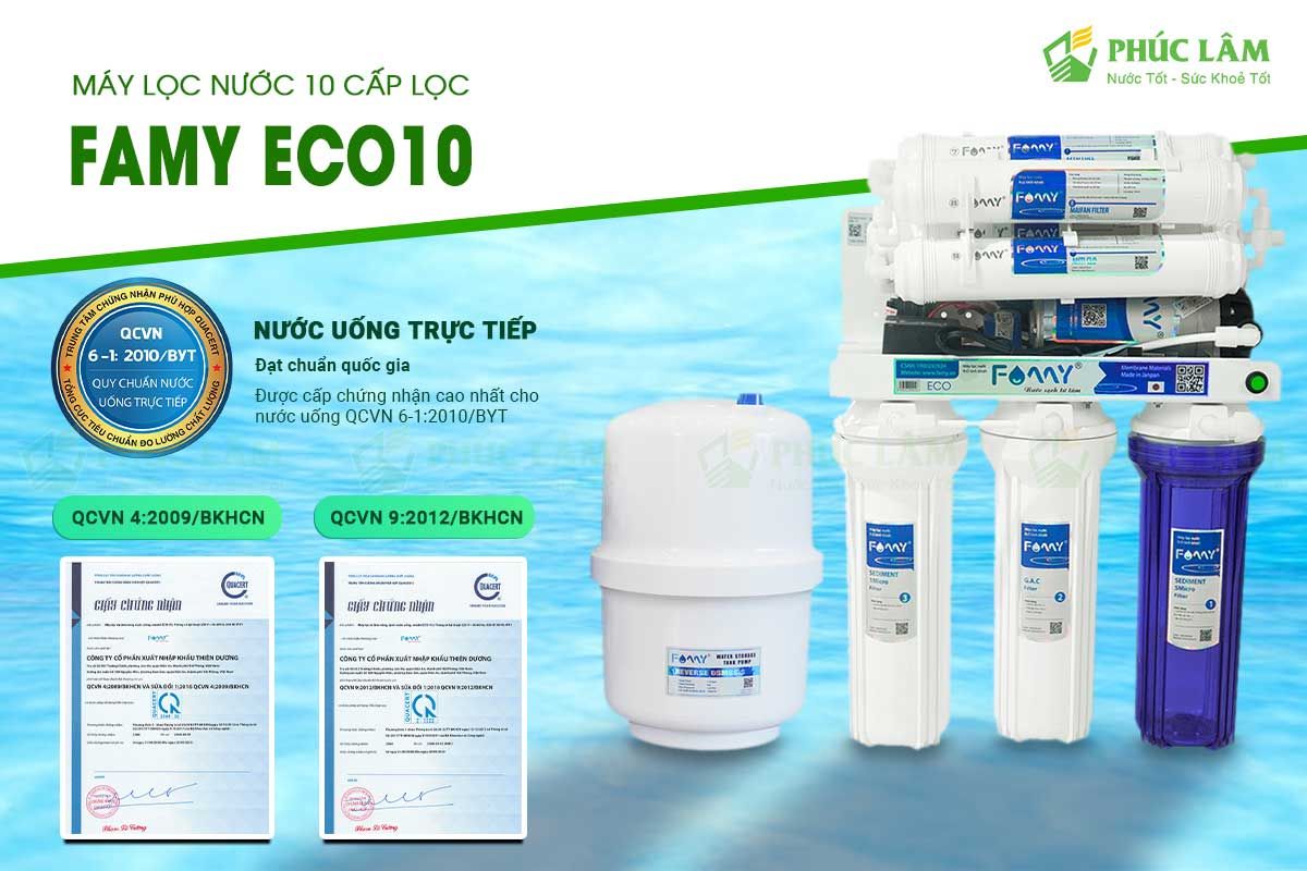 Máy lọc nước 10 cấp lọc FAMY ECO10 âm tủ bếp đạt chất lượng nước đạt chuẩn vàng Bộ Y tế