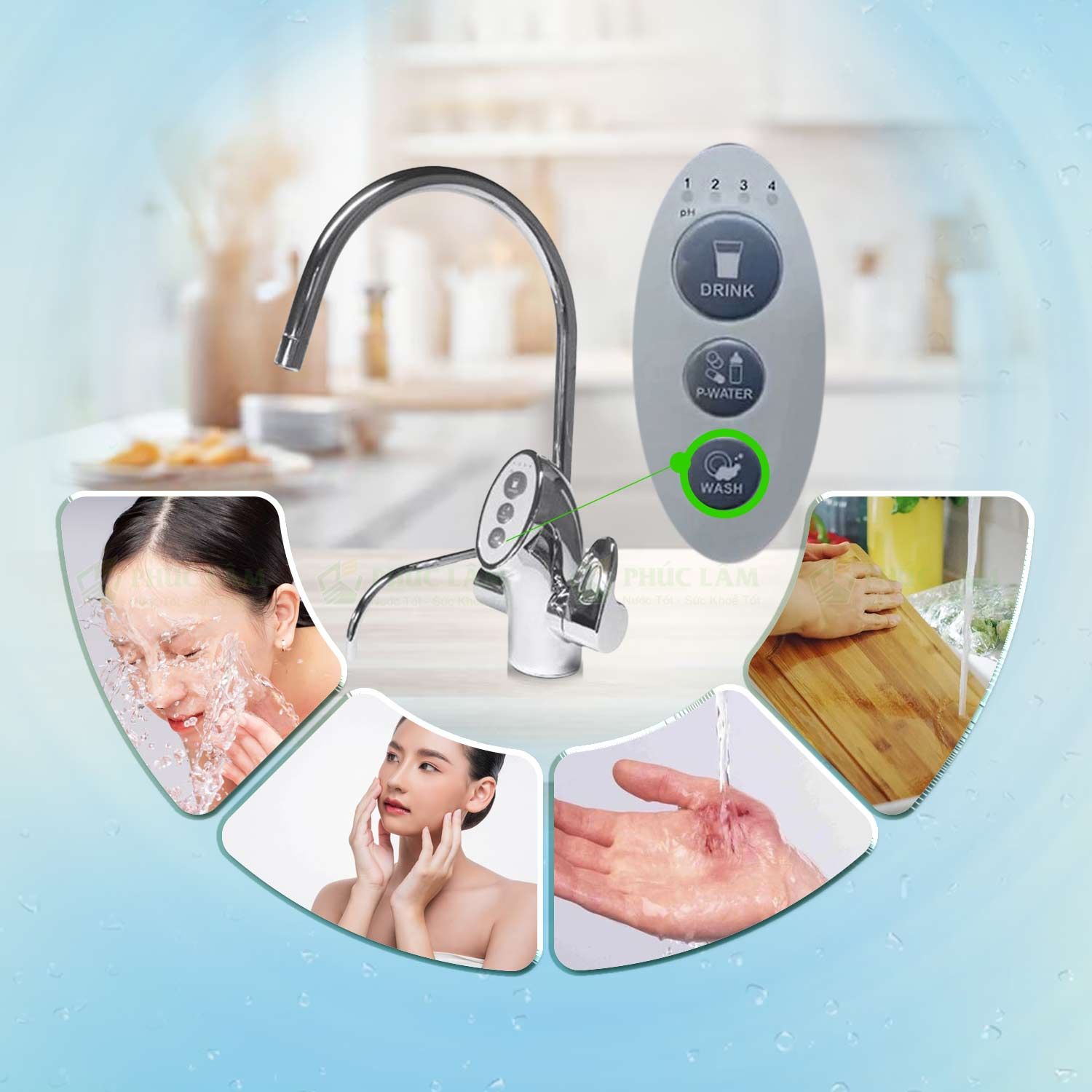 Nước Axit Nhẹ Làm Đẹp & Sát Khuẩn (2 mức độ pH 3.5 - 5.5) - Nút WASH