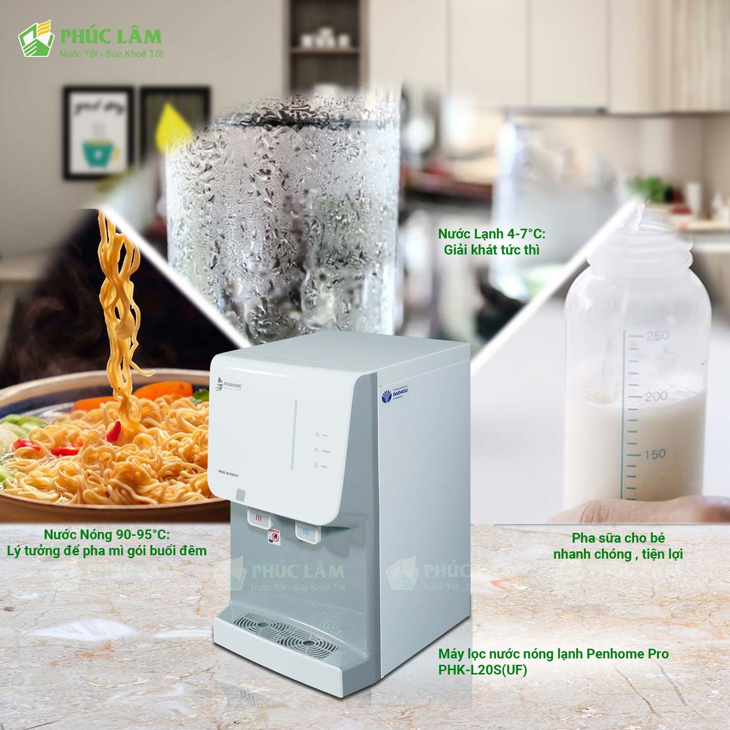 Tiện Ích Nóng Lạnh Tức Thời  Của Máy Lọc Nước Penhome PHK-L20S (UF)